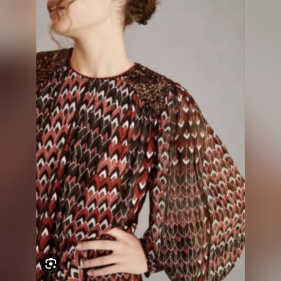 Antrhopologie BI-NK London Sequin Embellised Blouse Metallic Red/Black Size M. - Picture 3 of 15